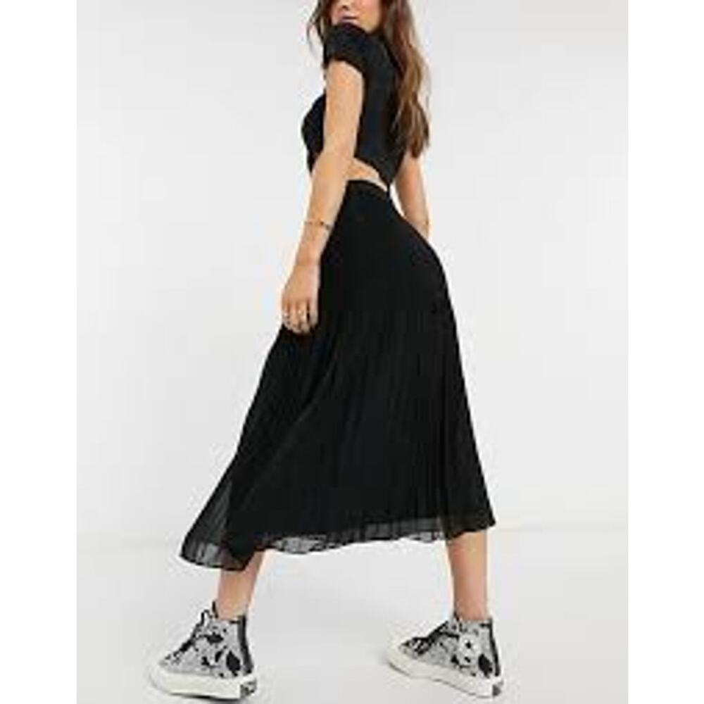 Oasis Black Lace Nude Overlay Pleated Midi Skirt Medium - Picture 2 of 7